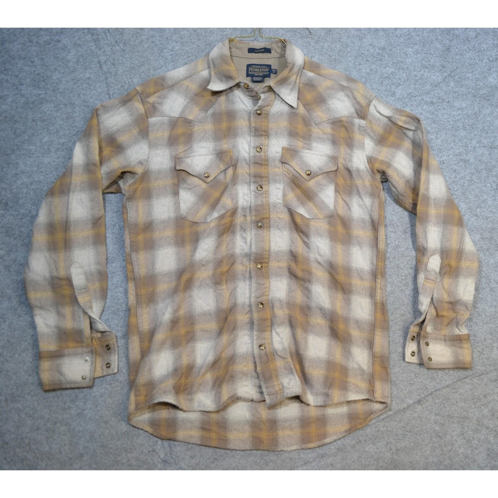 Pendleton Canyon Shirt Mens M T Beige Plaid Flannel Snap Western Tall High Grade